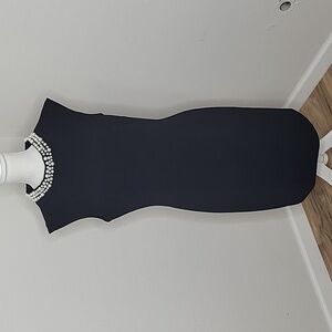 Eliza J Black Sleeveless Dress with Beaded Collar